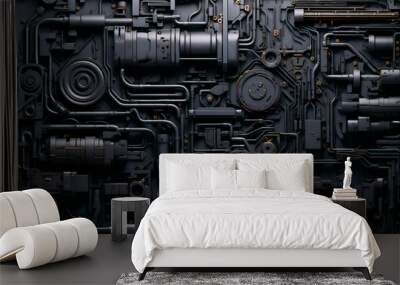 Mechanical equipment and pipes background wall, cyberpunk metal style background Wall mural