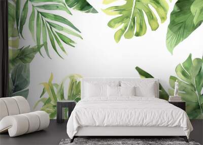 Vector watercolor palm leaves, summer poster background, summer travel web banner, palm day, tropical leaves Wall mural