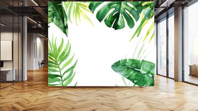 Vector watercolor palm leaves, summer poster background, summer travel web banner, palm day, tropical leaves Wall mural