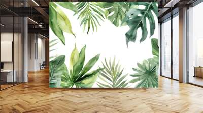 Vector watercolor palm leaves, summer poster background, summer travel web banner, palm day, tropical leaves Wall mural