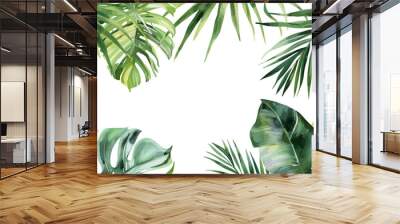 Vector watercolor palm leaves, summer poster background, summer travel web banner, palm day, tropical leaves Wall mural