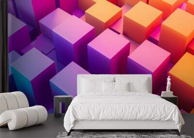 Colorful cubes flying in the air on a transparent background. A vector illustration of colorful cube particles in a cartoon style, isolated on a white background.  Wall mural