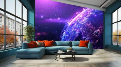 Communication technology internet business. Global world network, telecommunication on earth, cryptocurrency and blockchain IoT.  Wall mural