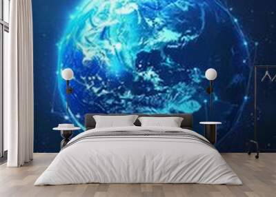 Digitizing the Earth, There are luminous lines, blue, Science fiction style, There is a navigation icon, Dark blue background, --ar 9:16 Job ID: 0f7db92f-586d-49a0-945e-da6bceef8b32 Wall mural