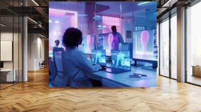 the university administrative office of the future, Collaborative virtual environment, Artificial intelligence, Automation, Mobility, Flexibility, Real-time data, Advanced cybersecurity, Global collab Wall mural