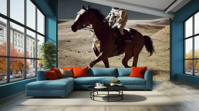 Riding a horse on the moon in space Wall mural