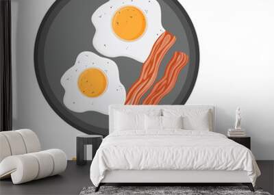 English breakfast - egg, bacon. Cartoon flat style. Vector illustration Wall mural