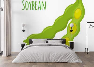 Soybean, vegetarian food. Organic vegetable, healthy bean. Cartoon flat style. Wall mural