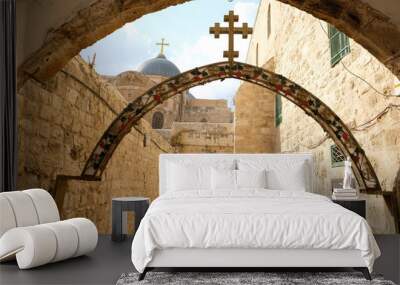 Arch at Station 9 on Way of the Cross near Coptic Patriarchate in Old City of Jerusalem. Wall mural