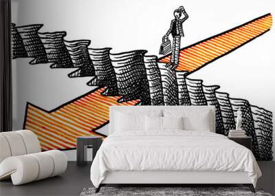 Drawn Business Man Facing Gap In Path To Success Wall mural