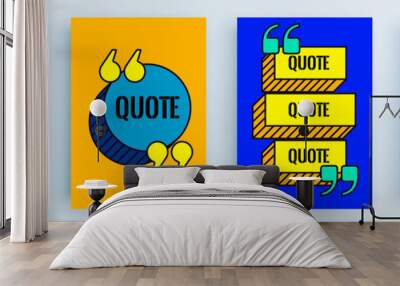 Quote frames blank templates set. Text in brackets, citation empty speech bubbles, quote bubbles. Textbox isolated on color background. Vector illustration. Wall mural