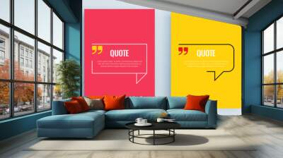 Quote frames blank templates set. Text in brackets, citation empty speech bubbles, quote bubbles. Textbox isolated on color background. Vector illustration. Wall mural