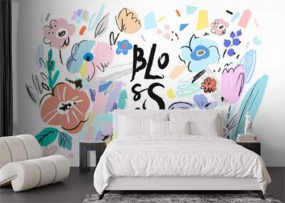 Banner with beautiful flowers. Vector floral header and creative background. Vector Wall mural