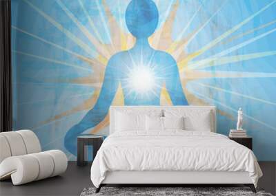 Meditating blue silhouette Wall mural