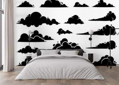 Cloud vector graphic design. A set of clouds illustration in the sky in black silhouette. Wall mural