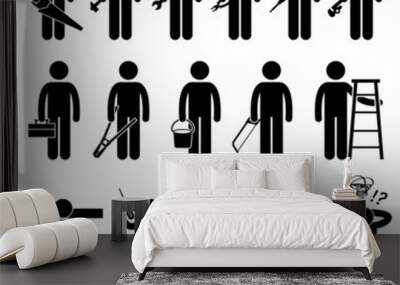 handyman worker using diy work tools pictogram Wall mural