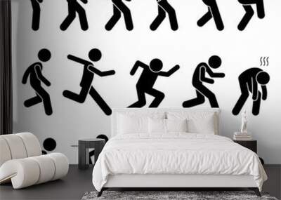 Various Human Man People Walking Running Runner Poses Postures Ways Stick Figure Stickman Pictogram Icons Wall mural