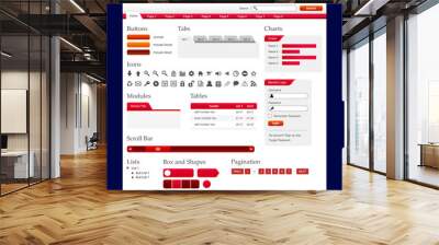 Web Design Elements 2 (Red Theme) Vector Wall mural