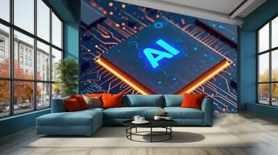 Artificial intelligence microchip. Microprocessor with AI technology Wall mural