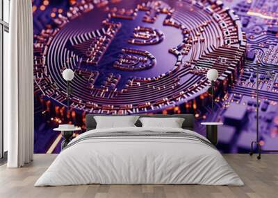 Bitcoin symbol with futuristic sci fi digital background Wall mural