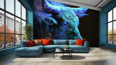 Bull head on black background. Market, crypto currency or stocks trading concept. Generative AI Wall mural