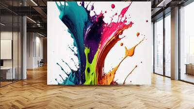 Colorful liquid paint splash on white background Wall mural