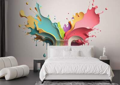 Colorful pastel paint splash abstract liquid background. AI Wall mural