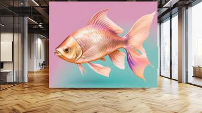 Gold fish portrait on pink and green gold warm background Wall mural