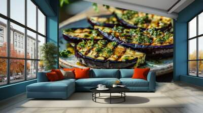 Grilled Eggplant Slices with Herb Sauce Wall mural