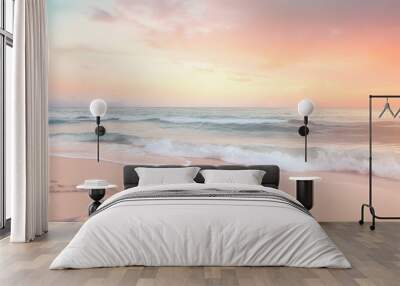 Ocean sunset background in pastel pink gradient colors. . Generative AI Wall mural