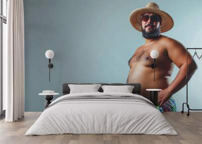 Plus Size Hispanic Man in Summer Attire, body positivity Wall mural