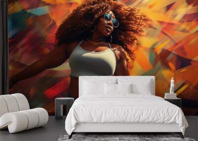 Young plus size black woman dancing in style of hip hop aesthetics, pop art Wall mural