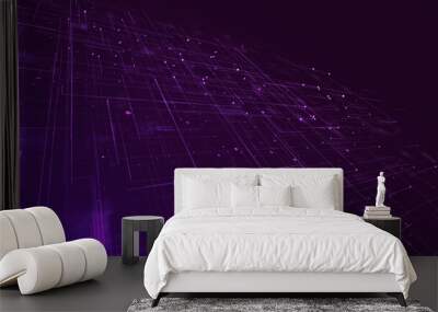 Purple digital line and grid perspective technology abstract background concept Wall mural