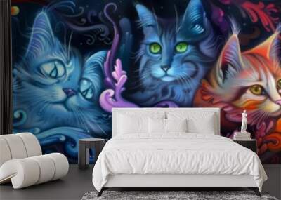 a surreal cat is painted in a vivid colors Wall mural