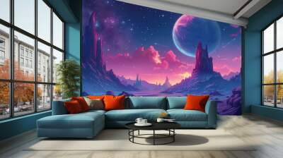 An illustration of a space game at night Wall mural