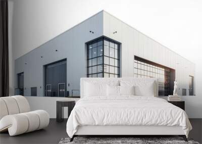 Clean warehouse building exterior  minimal design on white background Wall mural