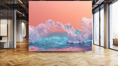 In a serene dance, pastel-hued waves gracefully crest and break upon a backdrop of soft pop-art wallpaper Wall mural