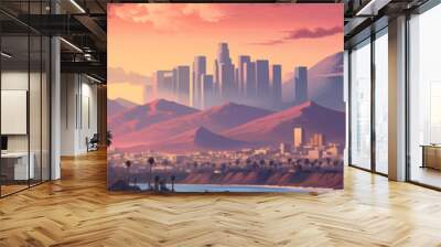 Los Angeles city, USA panorama view cartoon stye Wall mural