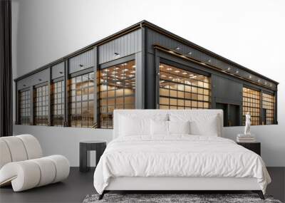 modern industrial unit with glass doors isolated on white Wall mural