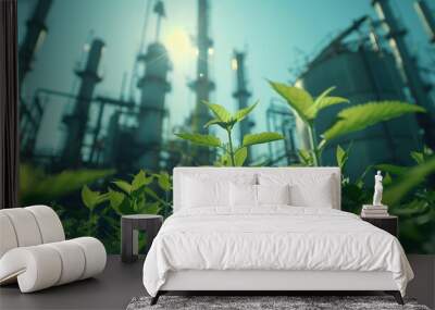 power plant with tree, green industry eco power for sustainable energy Wall mural