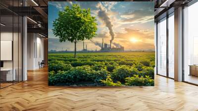 power plant with tree green industry, ecological concept Wall mural