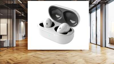 Wireless earbuds with charging case on Transparent background Wall mural