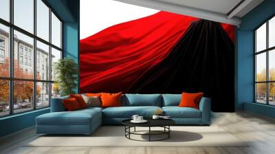 A mysterious figure stands against a dramatic red backdrop, evoking intrigue and power through contrasting colors and silhouettes. Wall mural