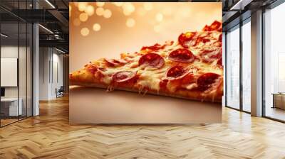 Delicious slice of pepperoni pizza with gooey cheese and a crispy crust. Wall mural