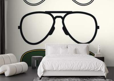 Pilot sunglasses set. Outline, silhouette, color. Wall mural