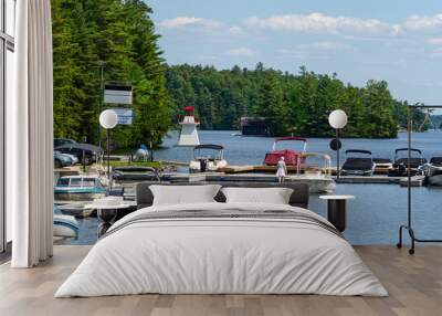 Marina with lighthouse in Muskoka, Ontario Wall mural