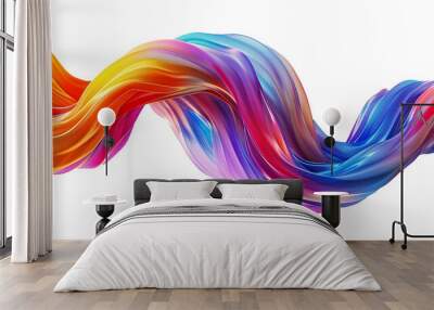 3D rendering of a colorful twisted wave in motion on a transparent background, smooth multicolored wave shapes, smooth curves. Generative AI Wall mural