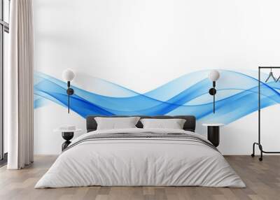 Abstract, smooth, transparent, blue, wave design element. Blue wave. Wave of blue movement curve of a smoky flow. Wall mural