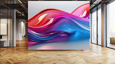 Abstract background with wavy lines. Blue smooth waves. Generative AI Wall mural