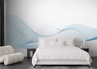 Abstract blue wave background, digital flowing particles .Cyber or technology background.Vector illustration. Wall mural